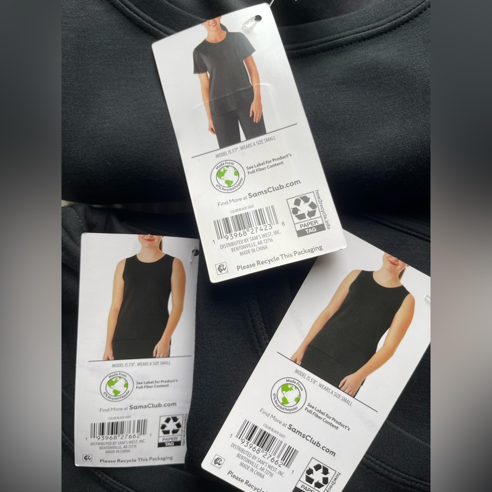 Set of 3 - Members Mark Black Short Sleeve and Sleeveless Tops